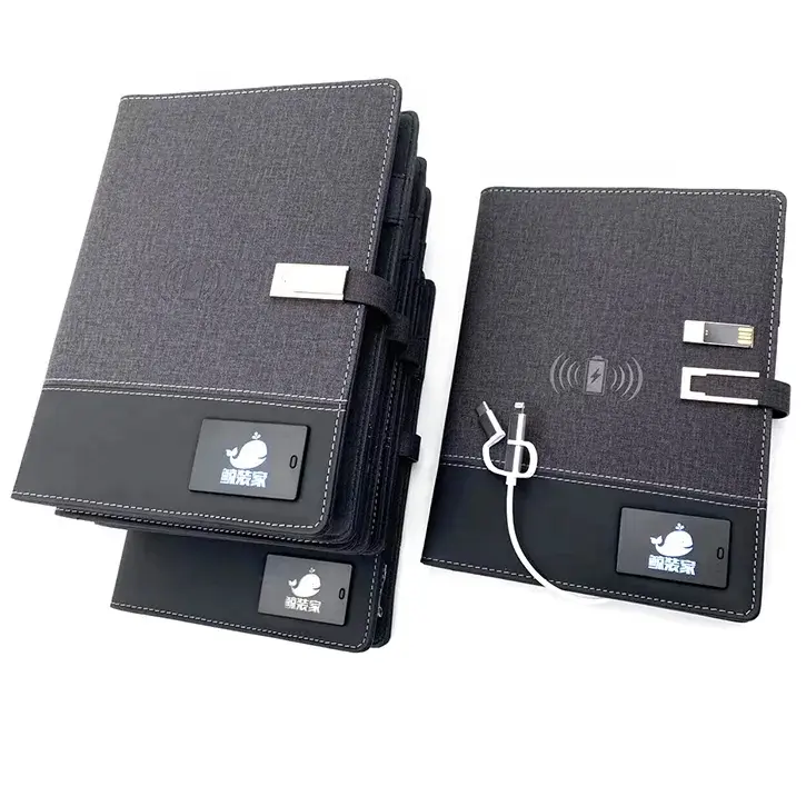 Notebook promocional com banco de potência e notebook de carregamento sem fio USB embutido
