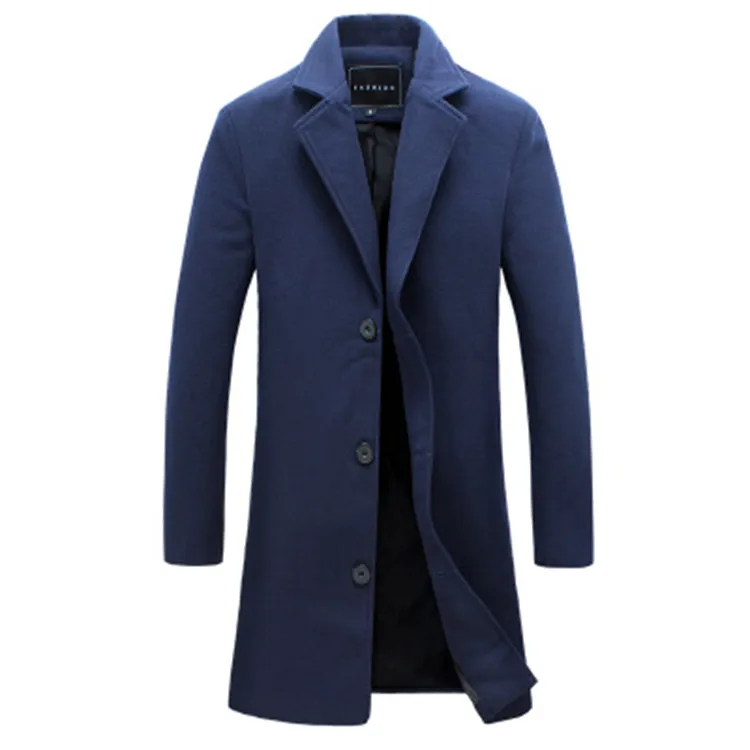 2021 fashion wool blends casual business mens leisure overcoat single breasted mid long trench coat for men