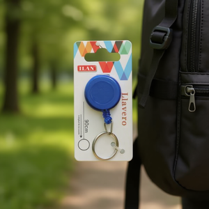 Portachiavi Ilan con cordino estensibile 90 cm blu, accessorio retrattile - Product Image 2