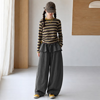 Ensemble 2 pièces pour filles : haut rayé et pantalon large, style coréen, tenue décontractée à manches longues pour l'école