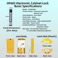 Cerradura RFID para Gabinete HF682SDN de 240 mm de Altura con Llave Impermeable para Casilleros de Centros de Spa y Gabinetes de Almacenamiento Personal para Huéspedes