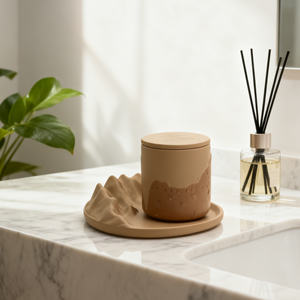 C & H Bougie parfumée beige chic <span class=keywords><strong>de</strong></span> style désert saoudien en ciment personnalisé pour salon, chambre et <span class=keywords><strong>salle</strong></span> <span class=keywords><strong>de</strong></span> <span class=keywords><strong>bain</strong></span> - Product Image 3