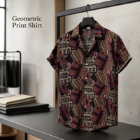 Chemise d'été à manches courtes pour homme, imprimé géométrique ethnique africain, col rabattu, boutonnée, respirante, séchage rapide, décontractée, en polyester