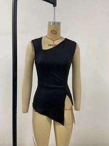 Débardeur décontracté pour femme, design asymétrique, sexy, sans manches, couleur unie, col rond, polyester, séchage rapide, vente en gros - Product Image 4