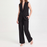 Costume formel pour femmes grandes tailles, veste sans manches à revers, pantalon large à taille haute, ensemble de 2 pièces pour le bureau et les occasions professionnelles