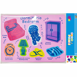Puzzle en mousse EVA, puzzle <span class=keywords><strong>de</strong></span> chambre à coucher, table <span class=keywords><strong>de</strong></span> chevet, lampe, armoire, coussin, meubles, motifs, mots à trouver pour les enfants, reconnaissance éducative - Product Image 1