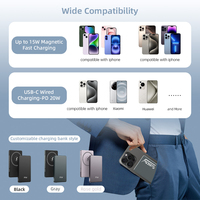 Toptai Power Bank pengisian daya nirkabel magnetis, ultra ramping 5000mAh, pengisian cepat 20W tipe-c 15W Input nirkabel