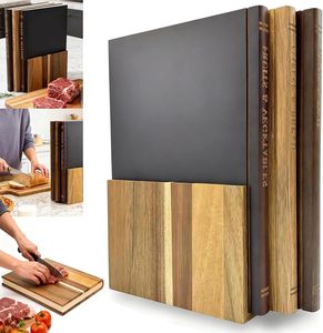 Juego de 3 Tablas de Cortar Decorativas de Madera de Acacia en Forma de Libro con Soporte para Cocina - Product Image 1