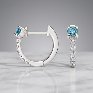 Pendientes de Aro con Diamantes Cultivados en Laboratorio, Color Azul Intenso, Redondos, con Detalles de Diamantes Redondos, Oro de 10K, 14K, 18K, Plata 925, 935 - Product Image 1