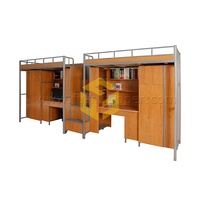 Lit superposé en métal pour dortoir scolaire avec bureau en bois, lit superposé en acier avec armoire et escalier de rangement