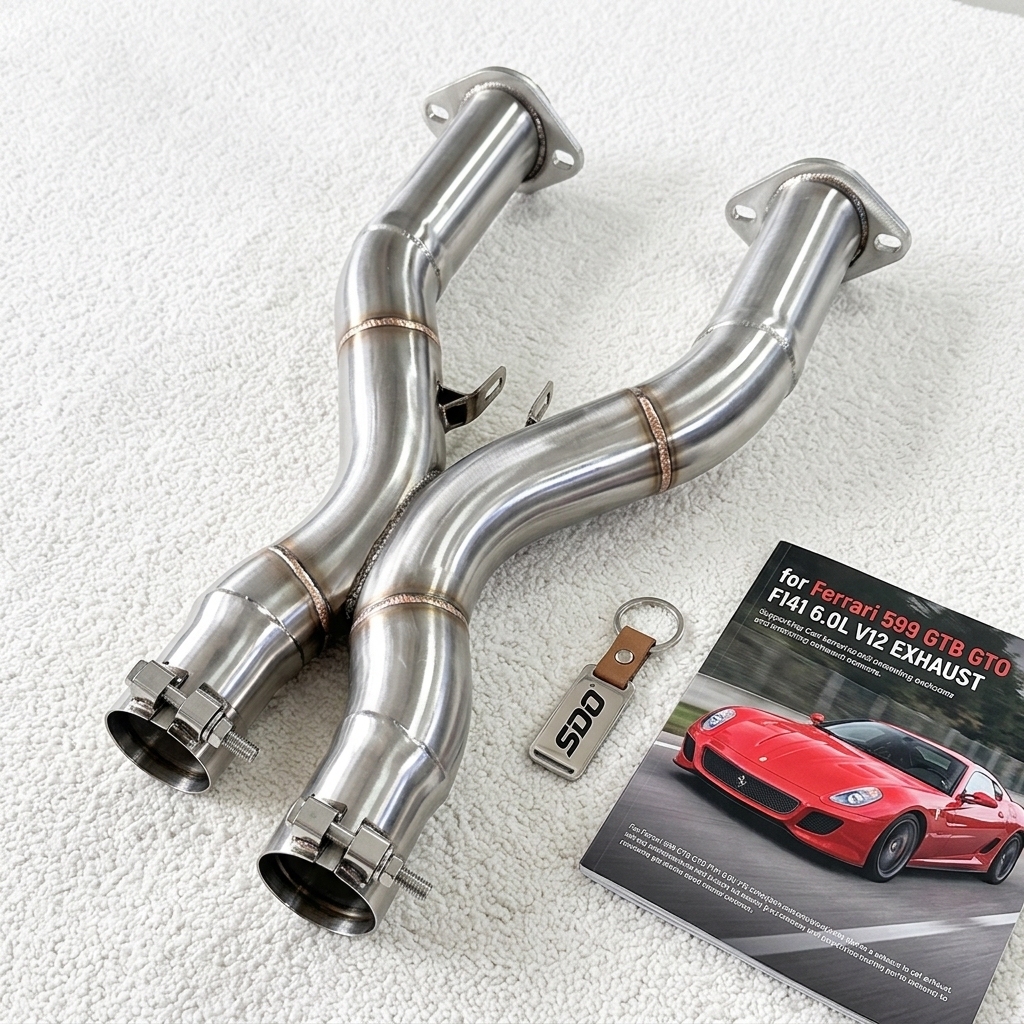 VantaFlow SS304 Straight Downpipe for Ferrari 599 GTB GTO F141 6.0L V12 2006-2012 Performance Exhaust Pipes with X-Pipe Design