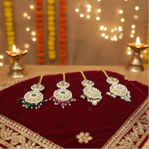 Jewelemarket Green Plated Maangtikka with <b>Crystal</b> Stone and Pearls Fashion Jewelry <b>Set</b> - Product Image 3