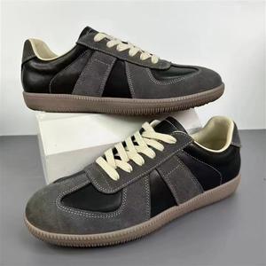 German Men's PVC Running <b>Shoes</b> H2287 <b>Black</b> White Color-blocked Stitching Flat Heel <b>Lace</b>-up Casual Sport Sneakers All Seasons - Product Image 1