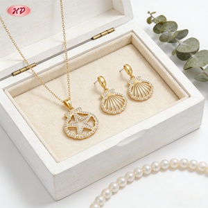 Parures de bijoux fantaisie Hengdian plaqué or 18 carats avec coquillages et étoiles de mer, zircon AAA, vente en gros pour femmes – Idéales pour l'été, la plage et les rendez-vous - Product Image 3