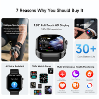Jam Tangan Pintar GE52 1.88in 240x284 ECG HRV Komposisi Tubuh Kesehatan Jantung Tekanan Darah Suhu Tidur IP68 V5.3 G Band Layar Sentuh Penuh Monitor Suara AI