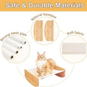 Lit pour chat en bois, surélevé, rectangulaire, couleur bois naturel, lavable à la main, avec dessus en tissu doux - Product Image 2