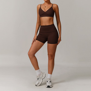 Tuta sportiva Yoga della <span class=keywords><strong>serie</strong></span> ecologica ad asciugatura rapida pantaloncini <span class=keywords><strong>a</strong></span> vita alta reggiseno sportivo da palestra abbigliamento sportivo da 2 pezzi - Product Image 5