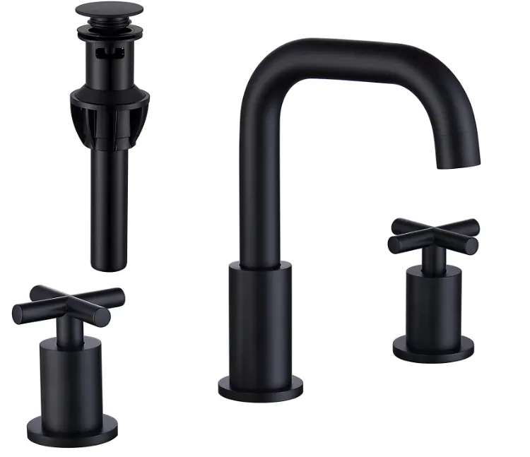 2 Handle Widespread Bathroom Faucets Matte Black with Valve and Pop-Up Drain Assembly,Black 8 Inches 3 Hole Bathroom Faucet