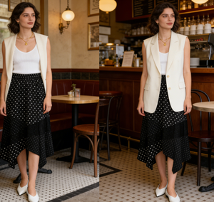 Falda Maxi <span class=keywords><strong>Trompeta</strong></span>/Sirena Negra con Puntos para Mujer - Cintura Elástica, Tejido <span class=keywords><strong>de</strong></span> Poliéster 200gsm, Ecológica, Transpirable, Casual, Verano - Product Image 3