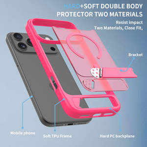 כיסוי טלפון TPU+PC בעיצוב יוקרתי עם מעמד מגנטי לטעינה אלחוטית, מעמד רצועה נשלף, מתאים לדגמי 17 פרו מקס, 16, 15, 14, 13. - Product Image 6