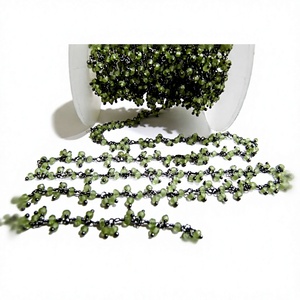 Genuine Peridot Rondelle Faceted 3mm beaded <b>Wire</b> Wrapped Cluster Dangling Chain Jewelry Making gemstone chain - Product Image 1