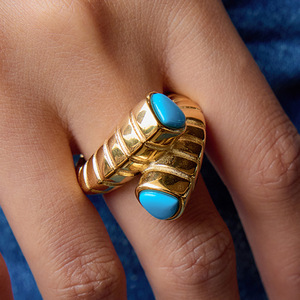 <span class=keywords><strong>18</strong></span> K chapado en <span class=keywords><strong>oro</strong></span> estilo occidental bohemio joyería al por mayor Vintage a granel turquesa anillos de boda para las mujeres más barato - Product Image 2