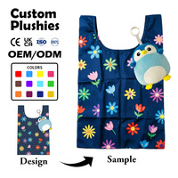 Sac fourre-tout pliable en peluche écologique réutilisable avec logo personnalisé, design animal OEM, fabricant de porte-clés en peluche, cadeau promotionnel