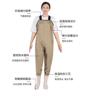 Women's Nylon Waders Khaki Waterproof Fishing Pants With Boots Full Body One Piece Outdoor Use - Product Image 3