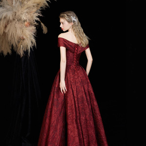 S2700L nuova moda francese monospalla vino rosso paillettes Texture compleanno ospite di nicchia per adulti abito <span class=keywords><strong>da</strong></span> damigella <span class=keywords><strong>da</strong></span> sera di fascia alta - Product Image 4