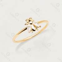 Gemnel Bague en argent sterling 925 en or 14 carats avec zircon marquise Animal mignon insecte abeille pour femme
