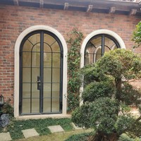 Puerta Arqueada Francesa Personalizada con Marco de Acero Laminado en Caliente, Diseño Aislante, Impermeable y con Reducción de Ruido para Villas y Edificios de Oficinas