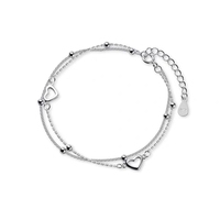 Bracelet double couche en argent sterling S925 pour femme, design de niche, élégant, léger, de luxe, avec perles rondes