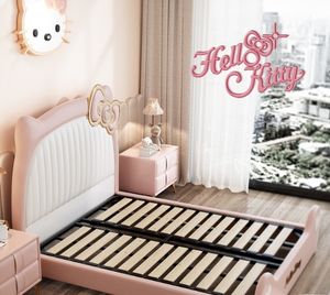 Juegos de muebles de cuero con diseño de cama Hello Kitty modernos y elegantes, almacenamiento para niños, tapicería de madera blanda de varios tamaños para el hogar y el Hotel - Product Image 3