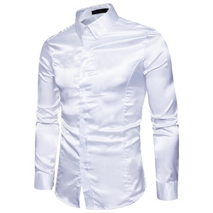 Camicie da <span class=keywords><strong>uomo</strong></span> in seta lucida color oro, blusa in raso slim fit, camicia africana, abbigliamento business, top formali, camicia da smoking per matrimonio - Product Image 5