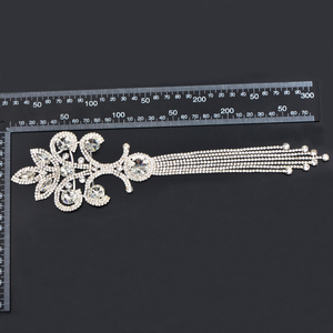75*300mm Naaien Gouden Glas Bloemen Rhinestone Applique Crystal Fringe Trim Strass Patches voor Trouwjurk Decoratie - Product Image 4