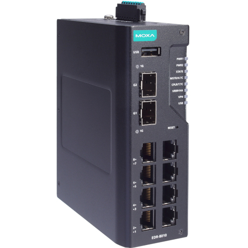 Moxa EDR-8010-VPN-2GSFP Enterprise Router 8-Port Gigabit Ethernet Wired LAN VPN Security Industrial Networking Device