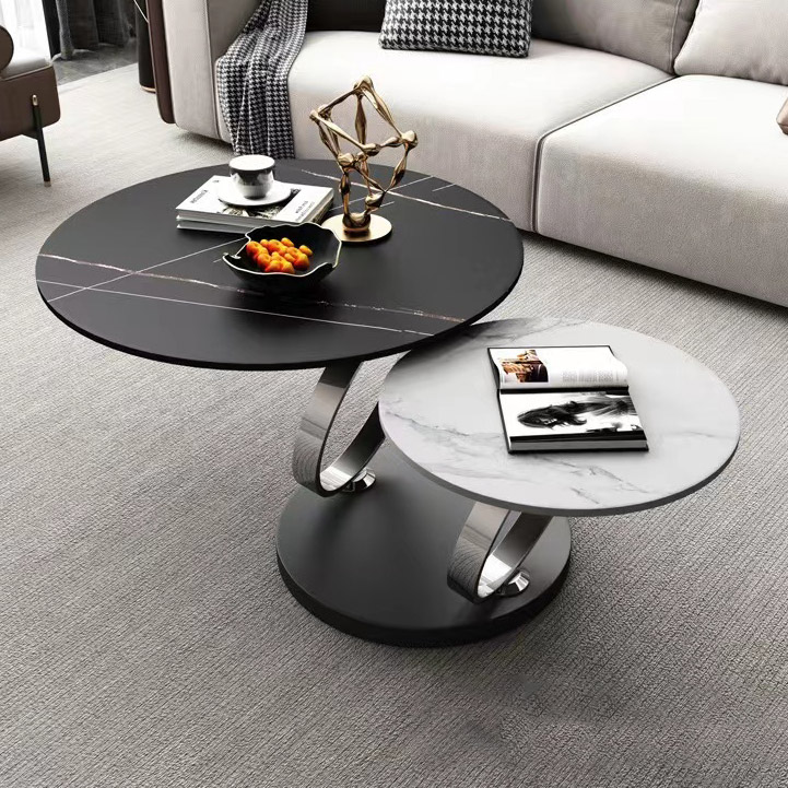 Nordic Italian style light luxury modern rock plate rotatable multi-function metal base marble living room tea coffee table