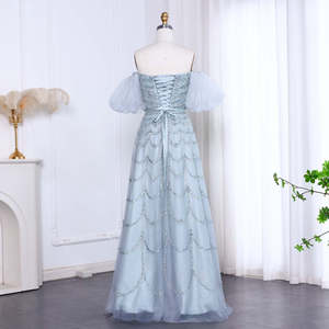 LSZ037แจนเซมเบอร์เดรสแบบทางการปักเลื่อมสีฟ้าสำหรับงานพรอมงานราตรี - Product Image 3