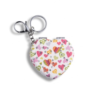 Custom Logo Makeup Diamond Bling Bling Portable PU Leather Vanity Cosmetic Heart Shape Mirror - Product Image 2