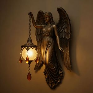 Lanterna da Parete per Halloween, Statua di Angelo Maria, Scultura di Sirena, Artigianato in Resina, Decorazione per Esterni e Cornici di Porte - Product Image 1