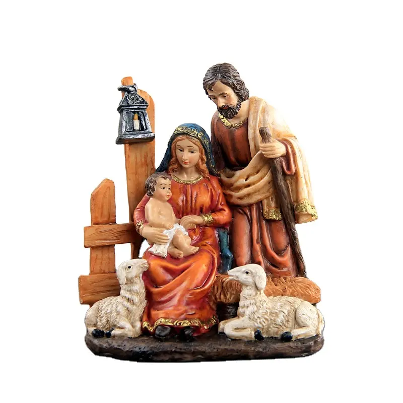 사용자 정의 크리스마스 홈 장식 장식 가톨릭 종교 어머니 마리아와 아기 예수 구원 부재 동상 수지 탄생 입상