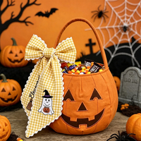 Écharpe de décoration d'Halloween personnalisée en toile, brodée à carreaux, avec volants, motif fantôme 'Trick or Treat', vente en gros