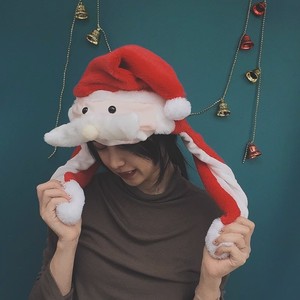Beau chapeau de père noël rouge/blanc chapeaux de noël avec barbe mobile hiver chaud casquette nouvel an cadeau pour adultes enfants chapeaux - Product Image 3