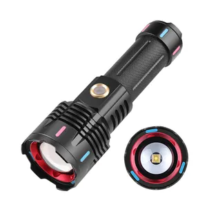 18650 Newest 30W 10km Powerful Flashlight 10000LM Rechargeable Torch Light fluorescence colorful LED Flashlight Tactical Lantern