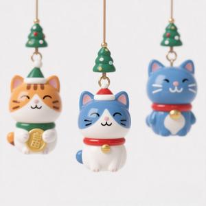 Nuovo Ornamento Natalizio in Ceramica a Forma di Gatto - Pendente per Albero Dipinto a Mano con Neve Glitterata, Decorazione Natalizia Fantasiosa - Product Image 2