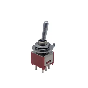 5.08 mm Pitch Sub-miniature Toggle Switch 6P ON-OFF-ON PC Mounting Red Toggle Switch