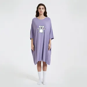 2023 Custom ized Summer Pure Solid Fiber Bambus Große Pyjamas Schlaf T-Shirt Tragen Sie langes Schlaf kleid für Frauen