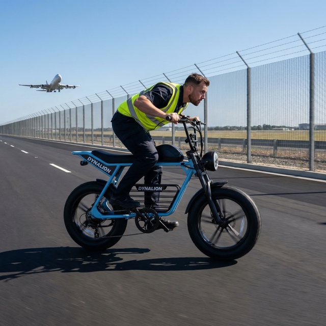 Paved Route Focused Retro Fat Tire Electric Road Bike with 7 Speed Drivetrain , Service Road Cruiser for Airport Perimeter Rides