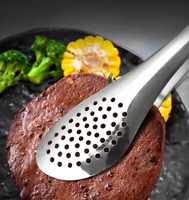 Pinces de service perforées en acier inoxydable antidérapantes à points pour grillades, steak, pain, salade, barbecue, buffet et cuisine