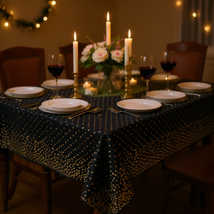 <b>Square</b> Cotton <b>Tablecloth</b> With Gold Dot Pattern For Party Decor Luxury Style Machine Made 1 Pc - Product Image 2